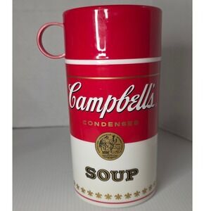 Vintage 1998 Campbell's Soup Thermos Mug Cup With Lid Red White Plastic